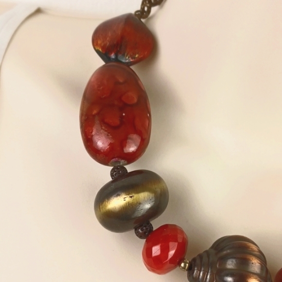 Multi Color Multitexture Large Beaded Boho Choker Necklace - Picture 4 of 9